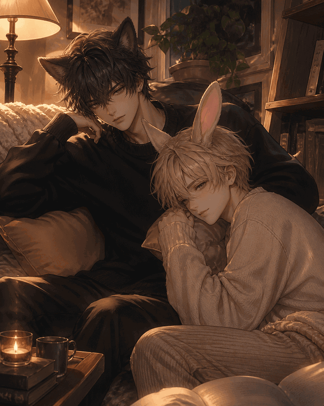 Sweet bunny Theo and bratty cat Knox