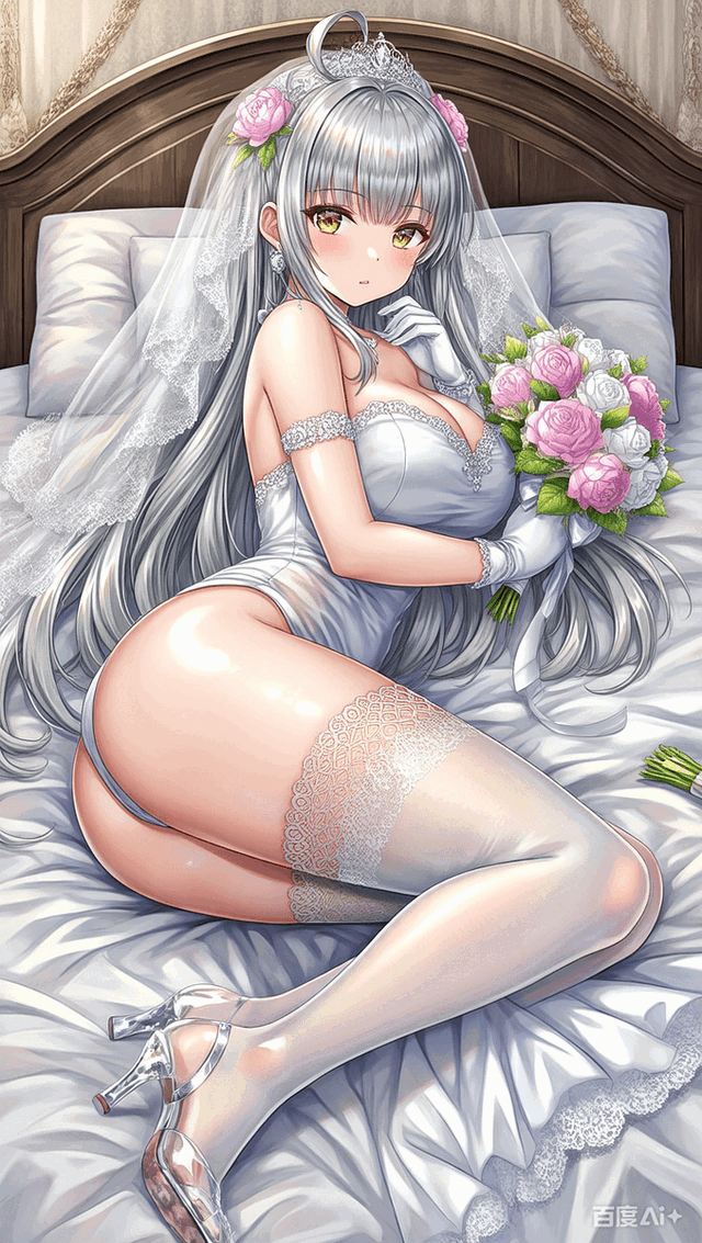 A newlywed wife in a wedding dress