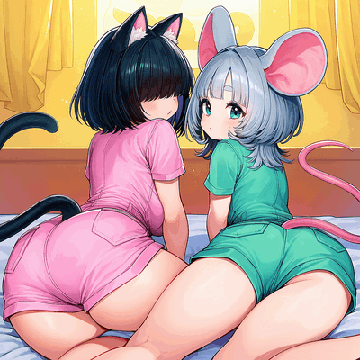 Tes and Jessie Cat chases Mouse 